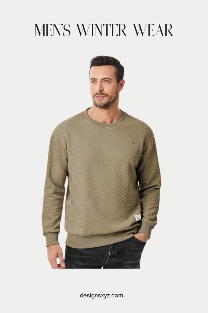 Men’s Geometric Texture Crewneck Sweatshirt Casual Long Sleeve Pullover